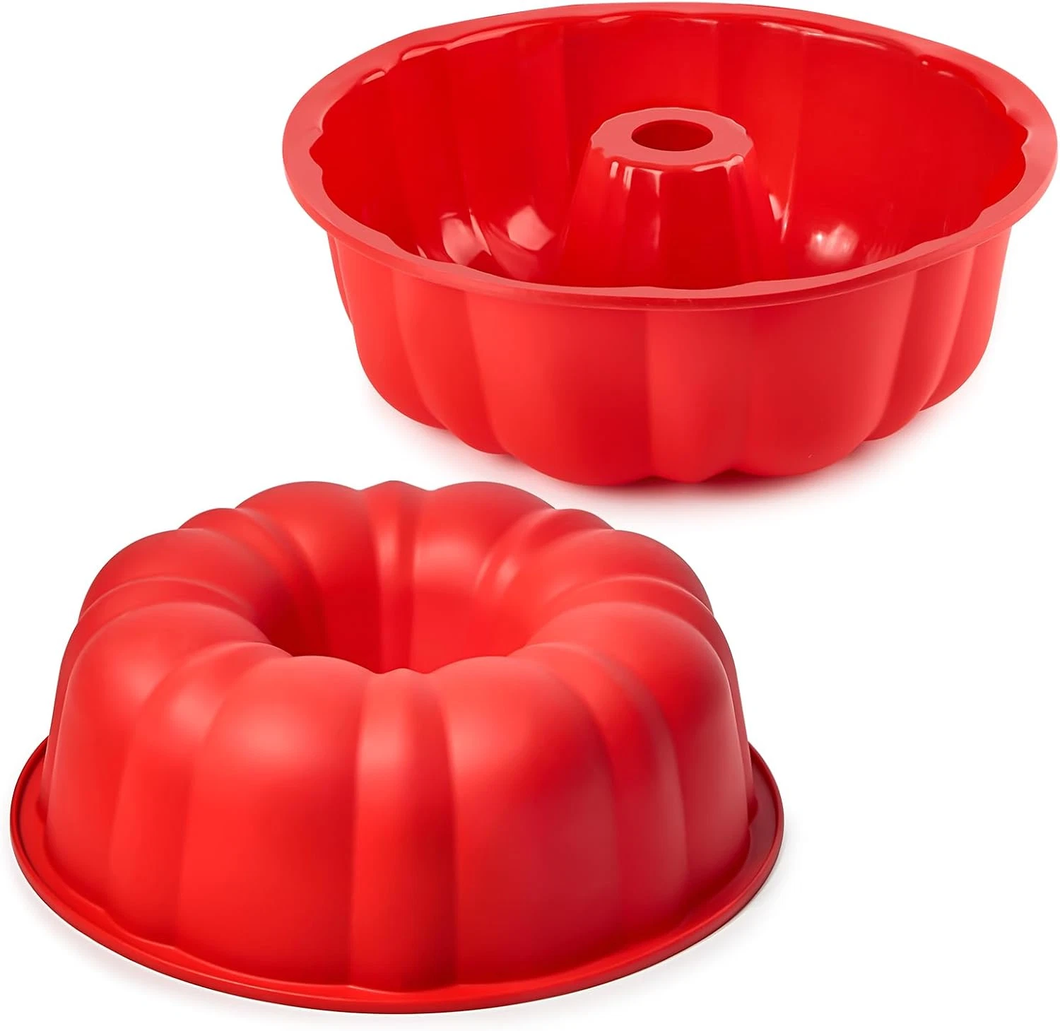 10 Inch Silicone Fluted Tube Cake Pan, 2 Pack Non Stick Silicone Baking Molds fo