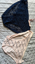 Victoria's Secret 2-Pack Bikini Panties Lace Logo Stretch Pink/Blue Size M