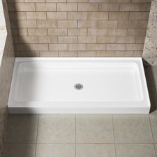 White Acrylic Shower Base 60x30", Center Drain, Non-Slip Textured Surface