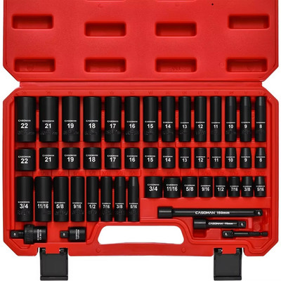 49 Piece 38 Drive SAE Metric 6 Point CrV Steel Impact Socket Set 8 22mm