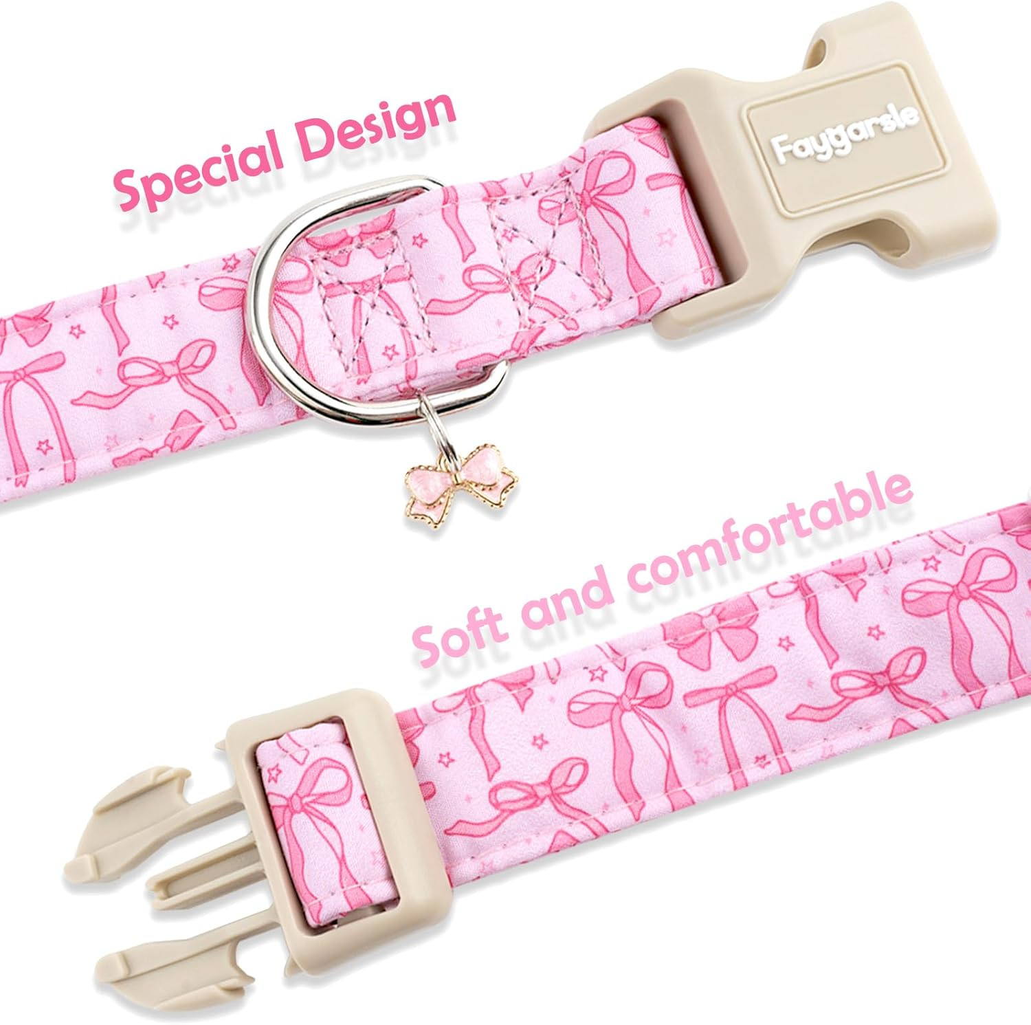 Cute Pink Bow Pattern Dog Collar for Summer Spring Designsmall Medium Large Dogs