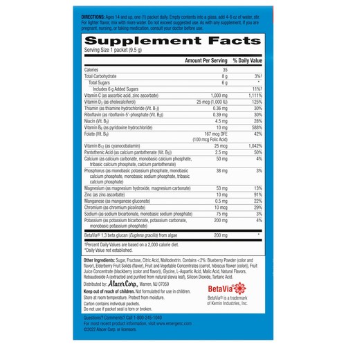 Immune+ C 1000mg (18 Count, Elderberry) Dietary Fizzy Drink Mix Packets - Picture 9 of 10