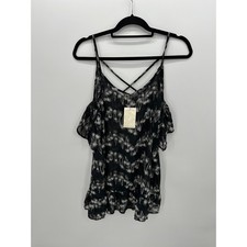 Miken Swim Black Palm Tree Sheer Coverup Womens Large Strappy Back Resort