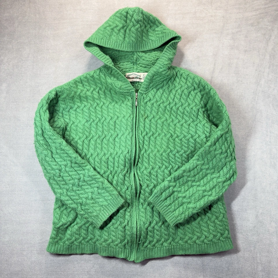 Aran Crafts Ireland Sweater Womens XL Green Full Zip Hooded Cable Knit Wool - Image 2 of 4