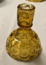 Vintage L.E. Smith Moon and Stars Amber Yellow Glass Candlestick Holder