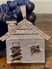 Luxury 14k Gold & Silver Tone XL Iced CZ Traphouse Thug HipHop Pendant Jewelry