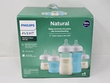 Philips Natural Newborn Glass Gift Set, 5 Bottles (0m+/1m+) & 2 Sleeves OPEN BOX