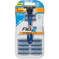 BIC Flex2 Hybrid Men's Disposable Razor with 10 Cartridges for Smooth Shave