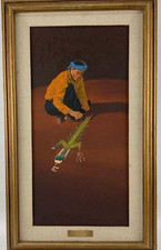 JOHN FARNSWORTH - NAVAJO OIL PAINTING NATIVE AMERICAN ART w/silver bracelet ring