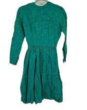 Vintage 1950s Dress, Green Floral Brocade, Metal Zipper, Jenni Small
