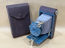 Kodak Petite Antique Folding Camera Blue w/ original bellows  Case - Rare 