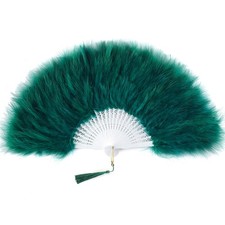 BABEYOND Marabou Feather Fan 20s Vintage Folding One Size, Dark Green
