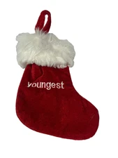 mini small red white christmas stocking family member YOUNGEST