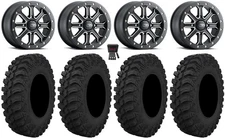 ITP Inertia Bdlk 15"Wheels Bk +40mm 30"Crawler AT Tires Kawasaki MulePro FXTKRX
