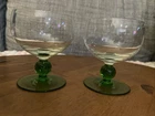 2 Vintage Green Depression Glass Dessert/Sherbet  3-1/4"Tall