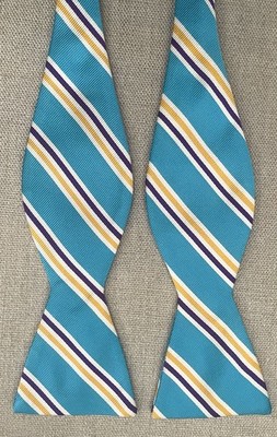 Silk Bow Tie Aqua, Purple Yellow  Stripe Handmade Self-tie Countess Mara 2.5''