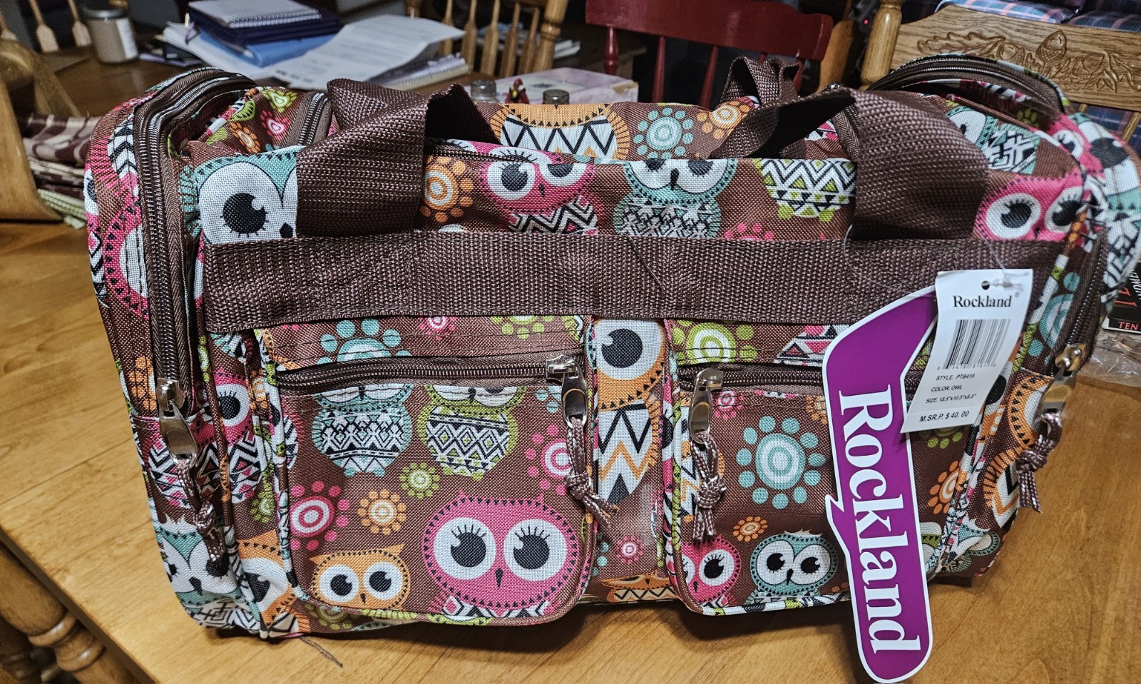 Rockland Duffle Bag. Owl Print.  19 Inches
