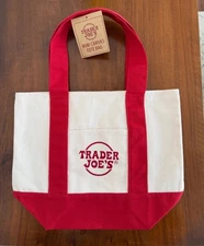 - TRADER JOES ~ RED  COLOR ~ MINI CANVAS TOTE BAG ~ BRAND NEW ~