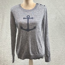 Nautica Womens M Anchor Intarsia Blue Long-Sleeved Pull Over Sweater Beach