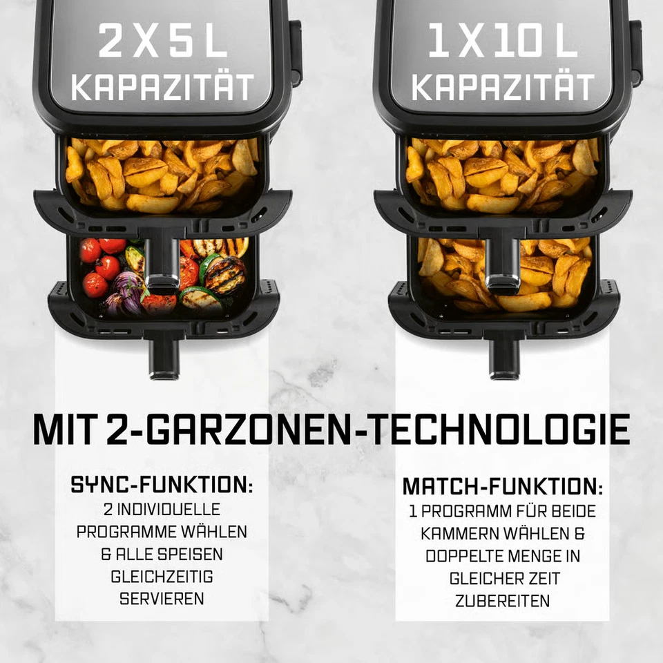 GOURMETmaxx Friteuse à air chaud Vertical Airyfryer Double Chambre 2x 5L Panier - Photo 3/4