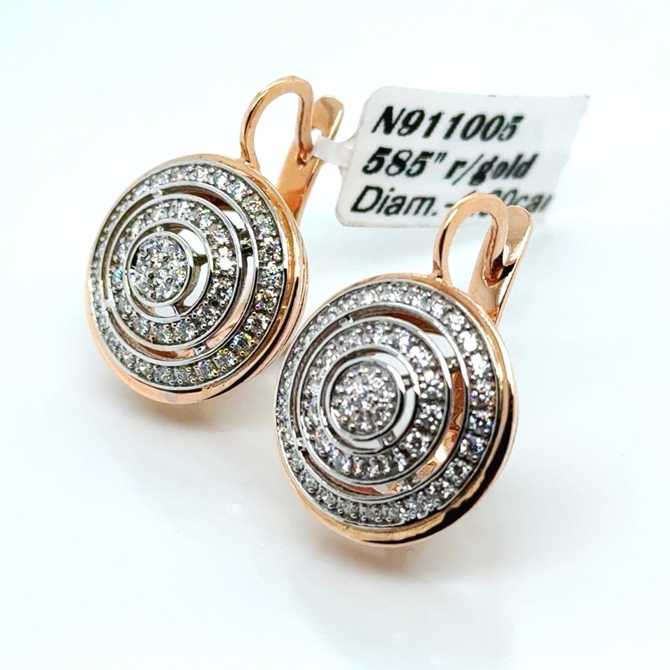 Russian Style,585 Rose Gold Earrings ,Whit Diamonds | eBay