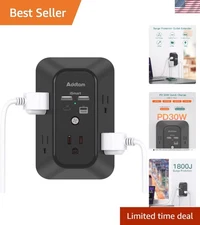 Stylish 9-Outlet Surge Protector Power Strip - 4 USB Ports for Quick Charging