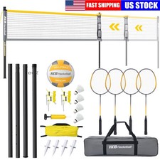 Outdoor Volleyball Badminton Net Set 32ft 26ft 20ft Adjustable Poles Park Beach