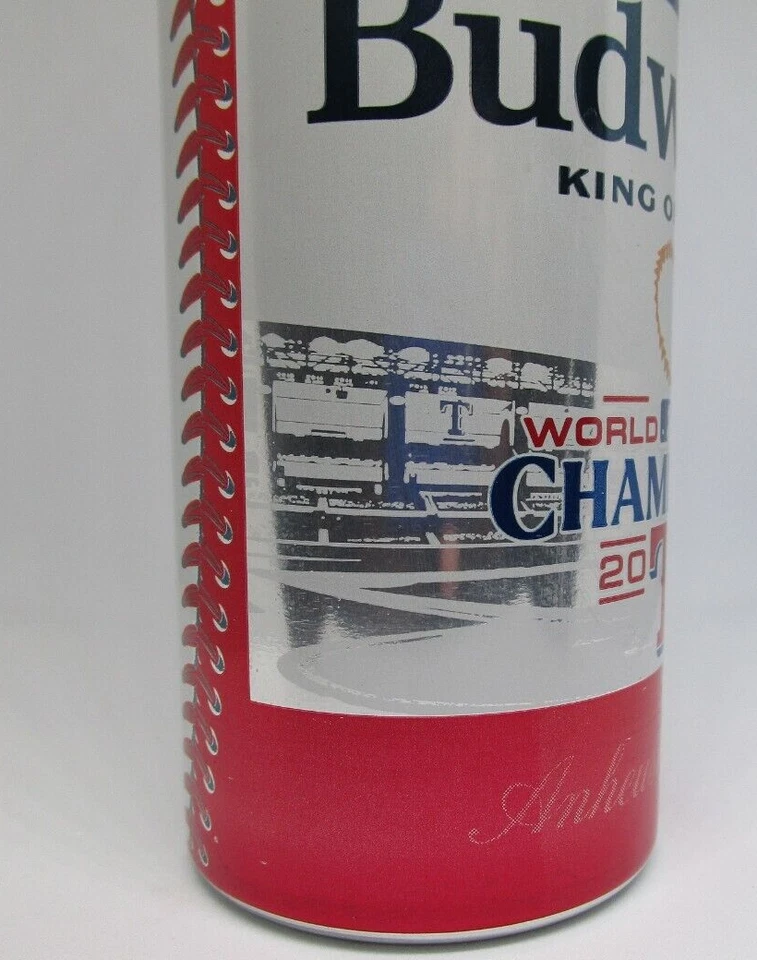 Botella de aluminio campeones de la Serie Mundial de Texas Rangers lata vacía cerveza Budweiser Foto 3 de 4