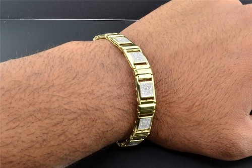 8.50" Statement Link Bracelets 14K Yellow Gold Finish 1.25 Ctw Simulated Diamond - 第 2/11 張圖片