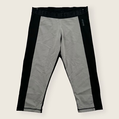 Reebok Leggings Womens Medium Active Gray Black Capri Stretch