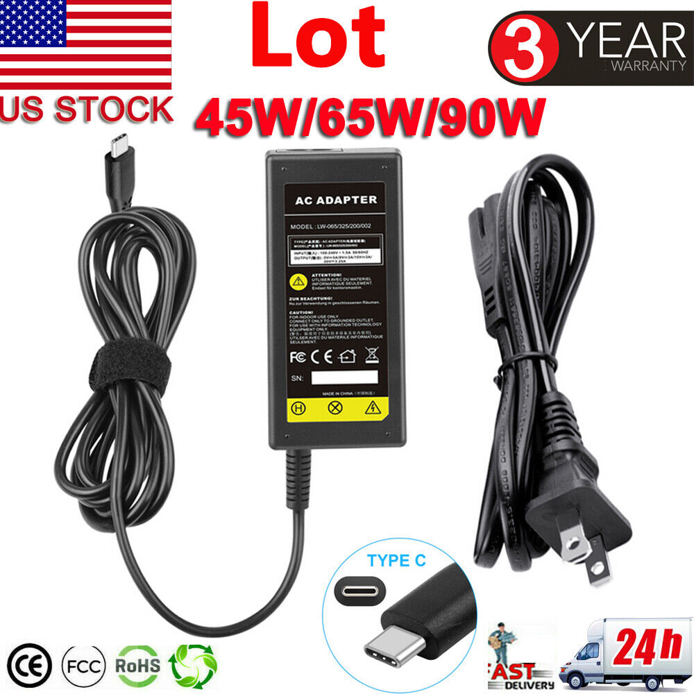 Lot USB C Type C for HP Chromebook Lenovo Acer Asus Samsung Power Laptop Charger