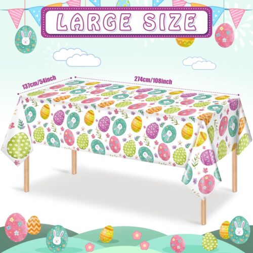 3 Pack Easter Tablecloth Party Decorations Easter Eggs Bunny Plastic Tablecloth - Picture 2 of 7