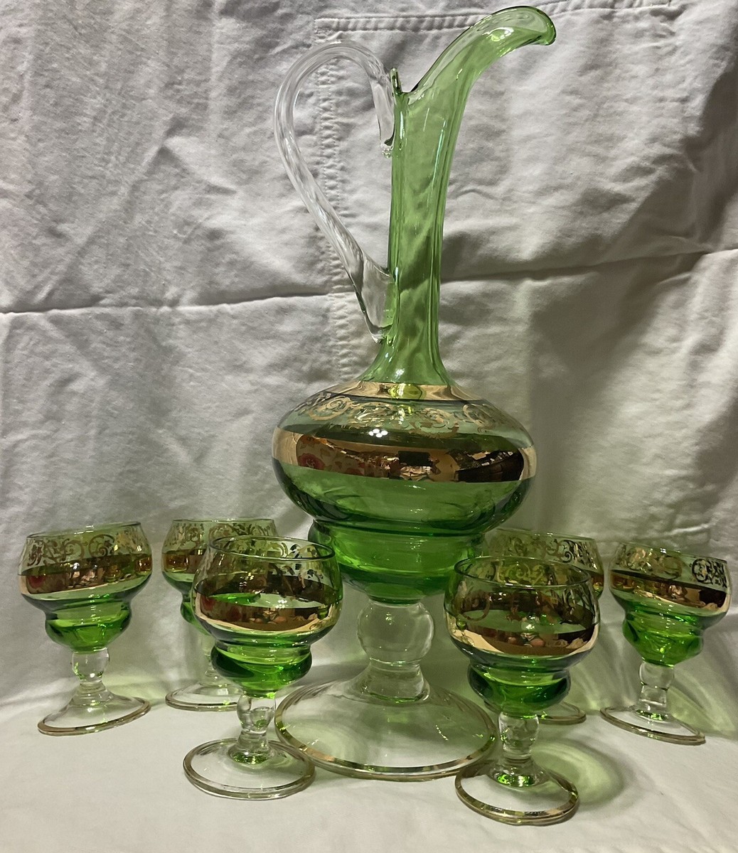 よ*ー様 Murano Green and Gold VETRO ARTISTI Vintage Murano Venetian Green And Gold Decanter And Glasses Set | eBay