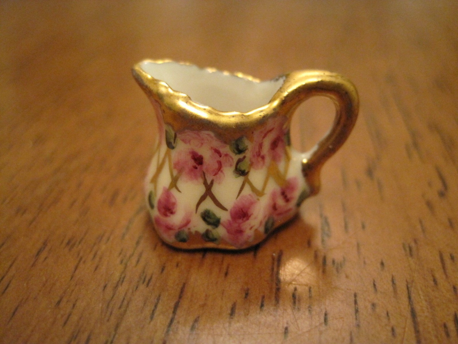 VTG Dollhouse Miniature Floral Pitcher w/ Gold Gilt Ni-Glo Nicole Minnick 1:12