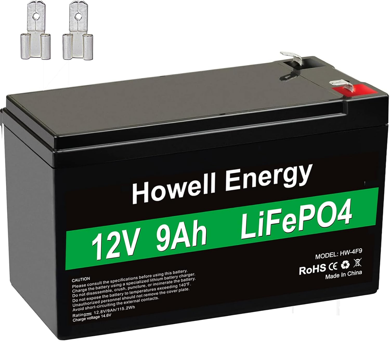 12V 9Ah Lithium Lifepo4 Battery, 5000+Deep Cycles Built-In 15A BMS with F2 Termi