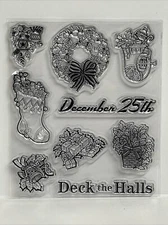 Christmas Clear Stamps December 25th Wreath Stocking Presents Deck The Halls