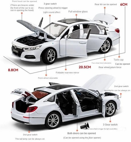 NewYear Gift 1/24 Honda Accord Alloy Car Model Diecast Sound&Light Collectible - Picture 4 of 21