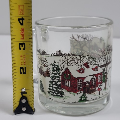 Taza de vidrio transparente Libbey ~ escena de invierno trineo caballo granero nieve - Imagen 8 de 11