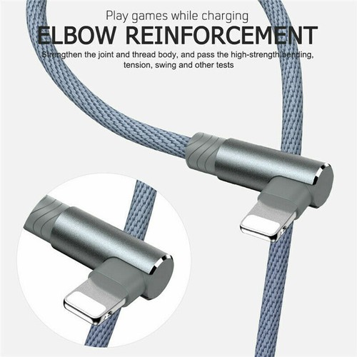 1/2/3M Lead For iPhone/TypeC/Micro 90° Elbow USB Data Fast Charge Charger Cable - Photo 4 sur 17