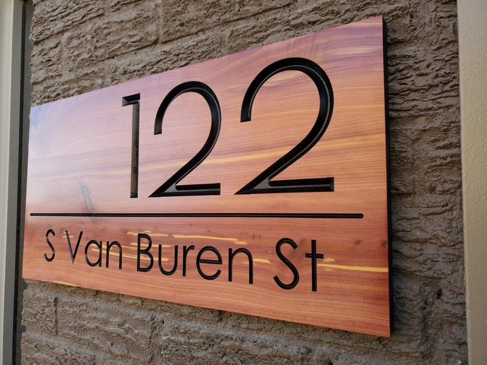 Custom Modern House Street Number Plaque Outdoor Wood Sign Wooden Carved MCM - Image 3 of 4