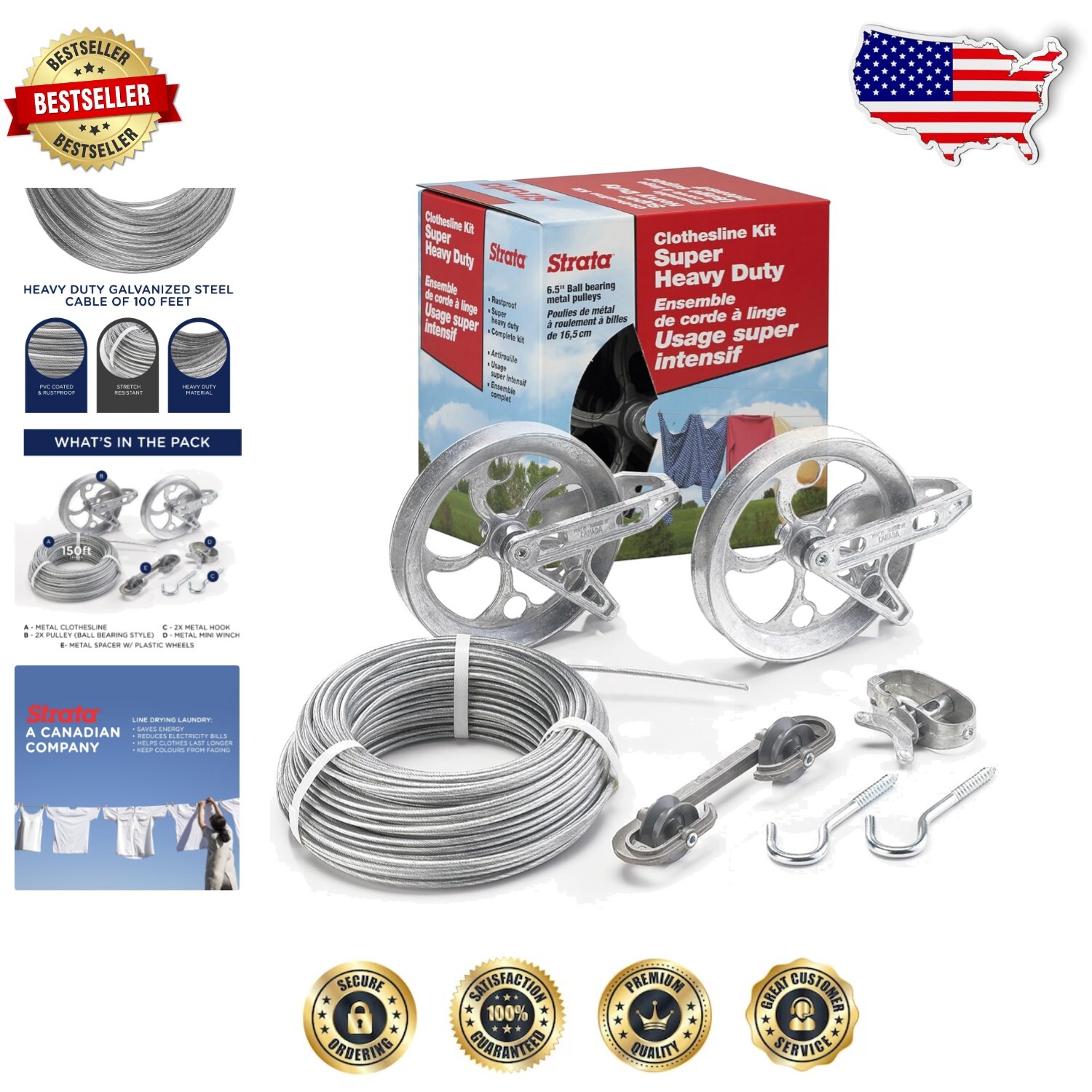 Effortless Installation: 150ft PVC Coated Clothesline Kit with Winch & Pulley