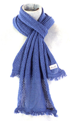 Häkel Strick Tuch Schal Roeckl weich blau rechteckig lang Fransen 158 cm x 23 cm