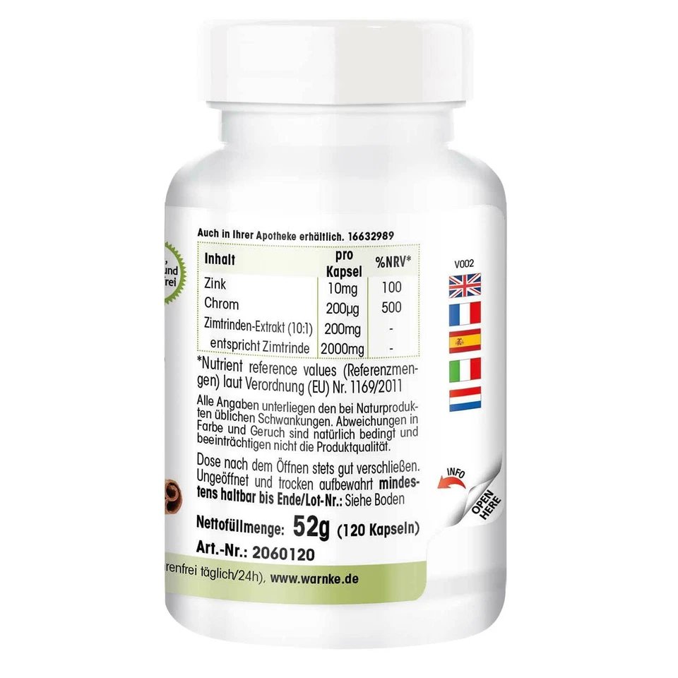 Zimt-Extrakt 120 Kapseln, 10-fach konzentriert mit Chrom und Zink | herba direkt - Bild 3 von 4