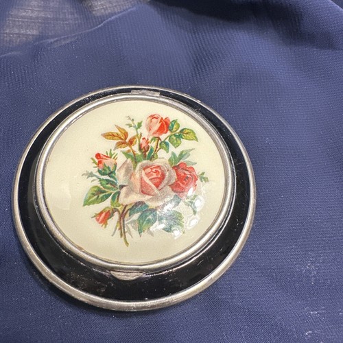 Polvere compatta da donna nera e argento floreale-vintage - Foto 1 di 18