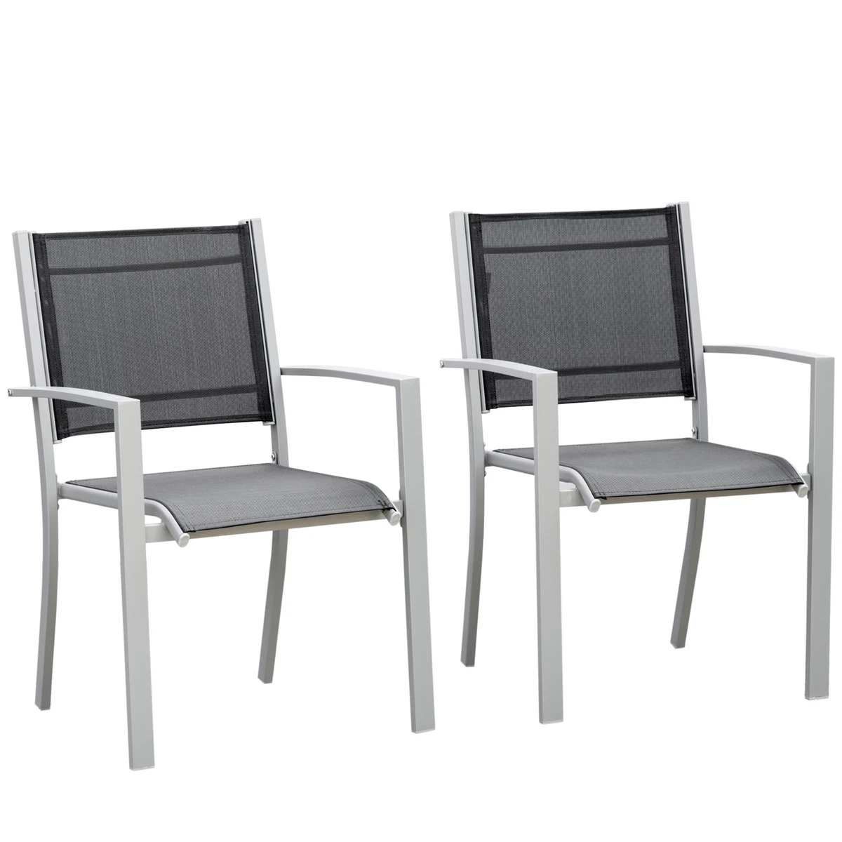 Outsunny 2 PCs Patio Dining Chair Outdoor Mesh Seat Bistro Chair Grey
