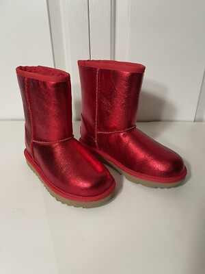 Kid's UGG CLASSIC II METALLIC SPARKLE RED BOOTS- Size 3  1125372K New Authentic