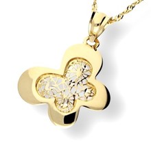 Echt 585 Gold ANHÄNGER, SCHMETTELING 3 cm, Gelb,-Weißgold 14 Karat inkl. Etui