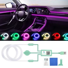 Car Interior Ambient Lighting APP Neon LED Light Trim Glow Optic Fiber Strip