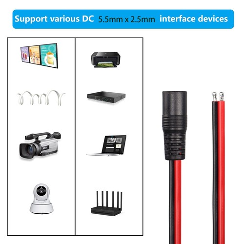 2 DC Supply Power Pigtail Cable 5.5mm x 2.5mm Female 14AWG CCTV Camera LED Strip - Picture 7 of 14