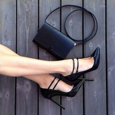 Stylish Women Pumps Pointed Toe Slim Heels Party Black Shoes Woman Size 4-15